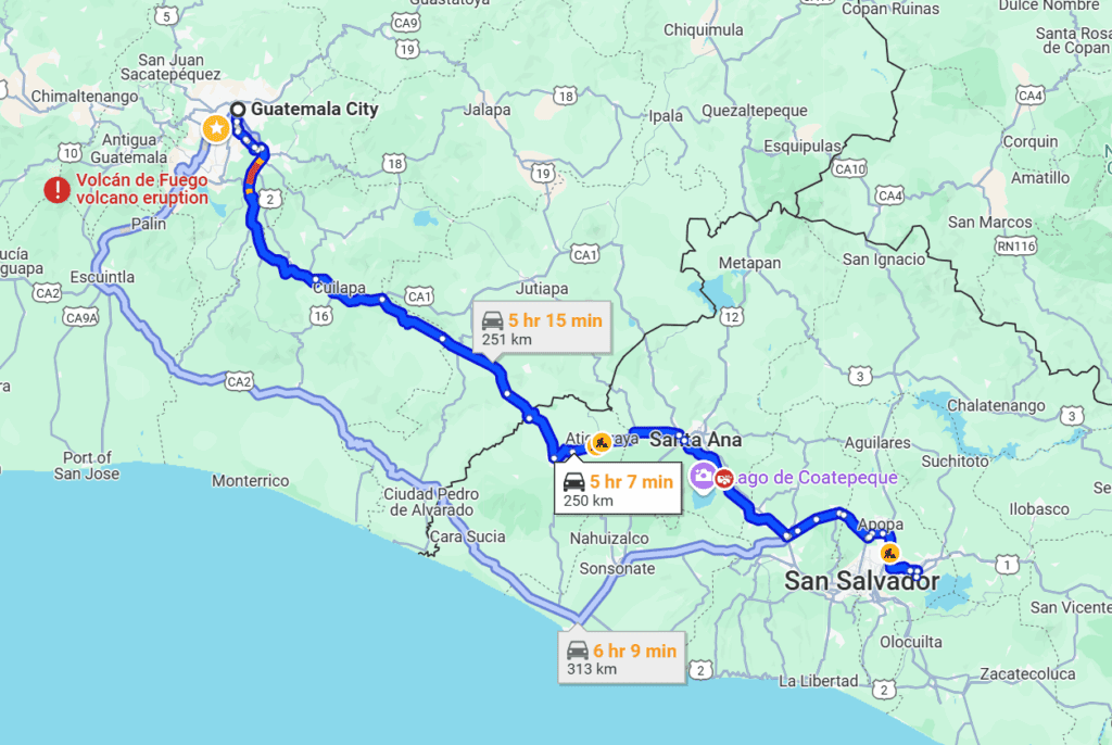 Directions Guatemala City to El Salvador